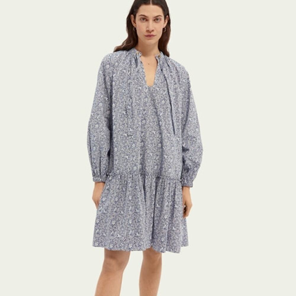SCOTCH & SODA Puffed Sleeve Navy/White Dress - Size M - Picture 2 of 12